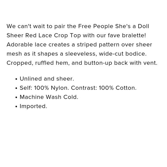 Free People|She's a Doll Red Lace Sleeveless Peplum Top, XS - Picture 5 of 10